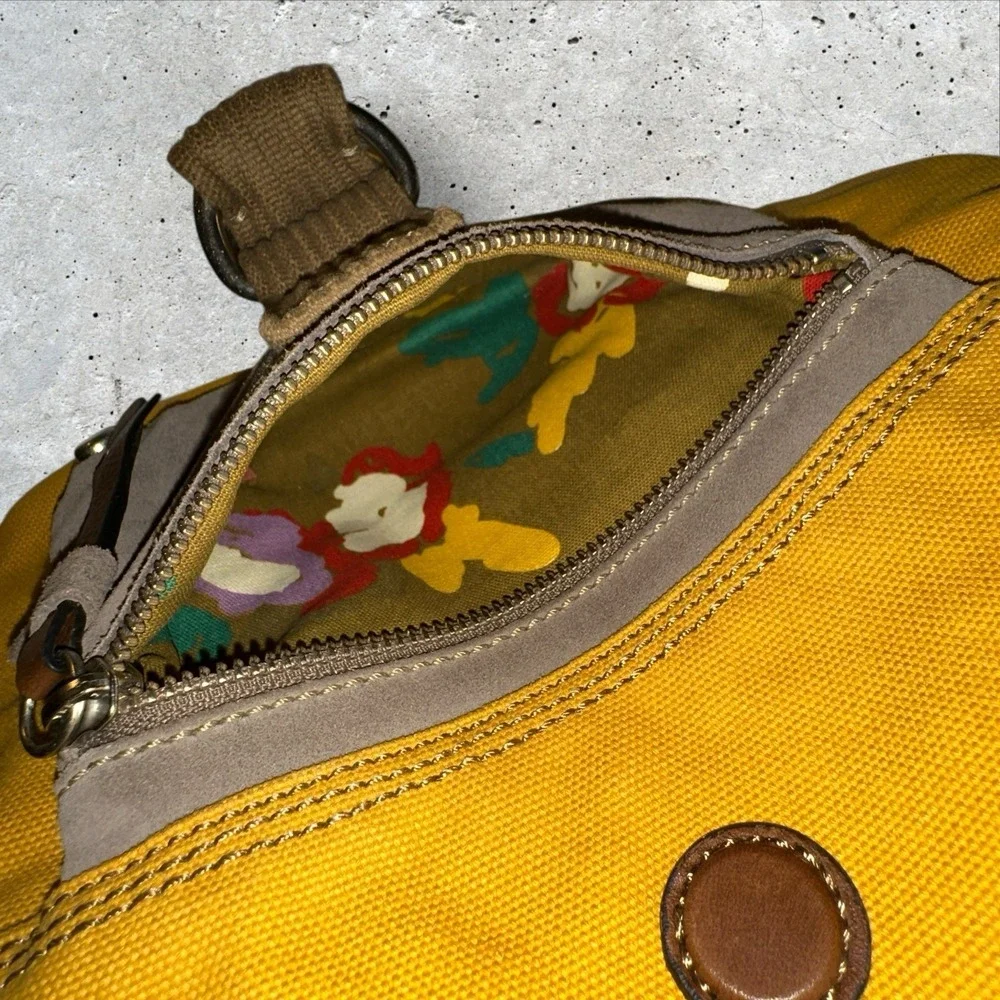 Vintage Fossil Cargo Shoulder Bag Purse Utility Hobo Canvas‎ Safari Yellow - Picture 7 of 16